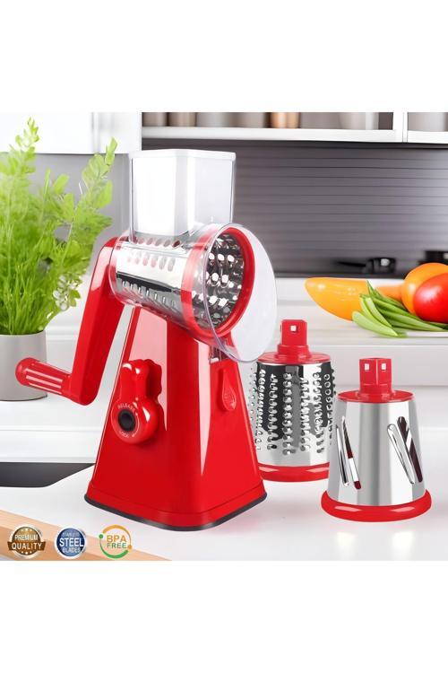 Pratik Paslanmaz Çelik 3 Başlıklı Doğrayıcı Kollu Rende Çevirmeli Doğrayıcı Rende Değirmen