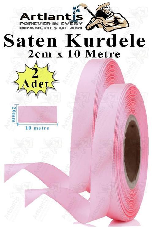 Açık Pembe Kurdele Saten 2 Cm 10 Metre 2 Adet Saten Kurdela Parlak Hediye ve Süsleme Şeridi Süs Paketleme Çiçek Saç El