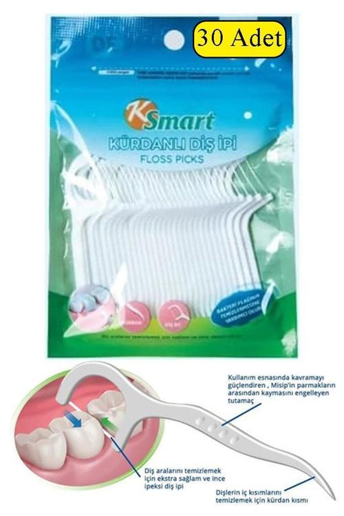Kürdanlı Diş İpi 30 lu 1 Paket Kürdanlı Diş İpi Kürdanı Derinlemesine Diş Arası Temizlik Plak ve Tartar Karşıtı Diş Eti