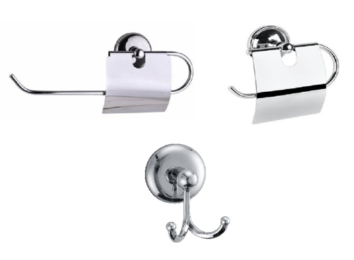 MK Yapışkanlı Krom  Üçlü Banyo Aksesuar Seti - Kapaklı Havlu Kağıtlık - Banyo Askısı - Kapaklı Tuvalet Kağıtlık