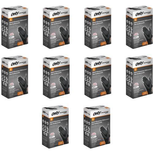 Only Evo Beyond Siyah Pudrasız Nitril Eldiven - Muayne İş Eldiveni - Large - 100'lü 10 Paket