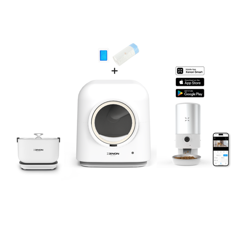 Akıllı Otomatik Kedi Tuvaleti 5LT Çelik Mama Kabı Bataryalı Su Pınarı Koku Tableti ve Çöp Poşeti Premium Pet Seti