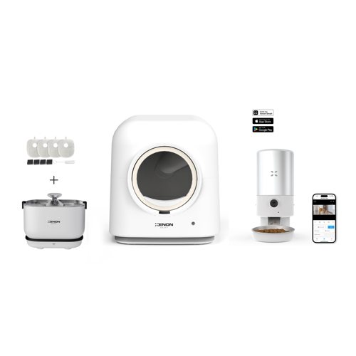 Akıllı Otomatik Kedi Tuvaleti 4LT Çelik Hazneli Kameralı Mama Kabı Akıllı Bataryalı Su Pınarı ve Yedek Filtre Pet Seti