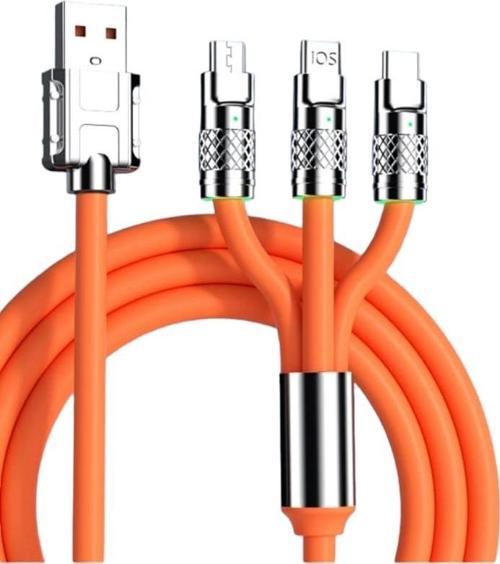 120W 6A 3in1 Type C -Micro Usb-Lightning 1.2 m Hızlı Şarj ve Data Kablosu Turuncu 