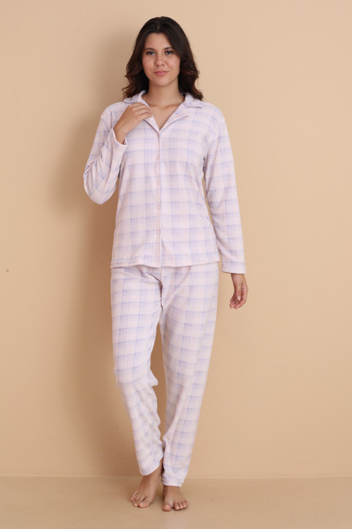 Fwn 1604 Boydan Düğmeli Polar Kışlık Kadın Pijama Takımı