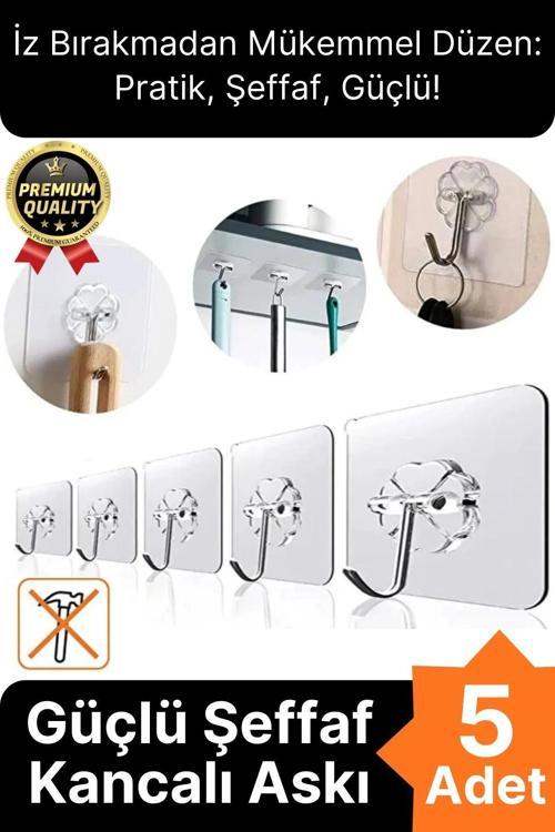 Çok Amaçlı Süper Güçlü Kendinden Yapışkanlı Kolay Montaj Duvar Mutfak Şeffaf Askılık Kancalı Askı