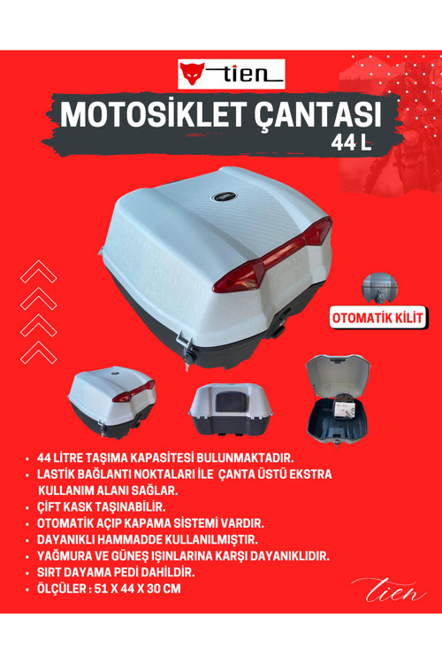 Tien 44 Litre Motosiklet Çantası - Gri - OTOMATİK KİLİT