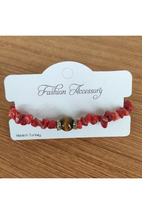 Kırmızı Mercan Doğal Taş & Kaplan Gözü Bileklik - **Çeşitli Ürünler İçin Mağzamızı Ziyaret edin**