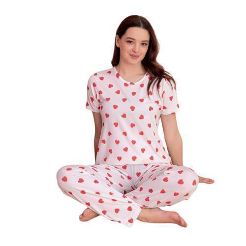 Modella Life Milan Kumaş Kısa Kollu Desenli Kadın Pijama Takımı