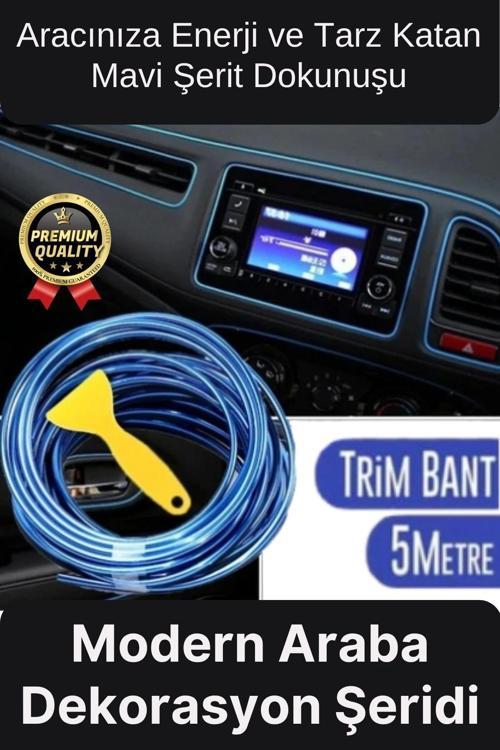 Premium Dekoratif Modern Canlı Görünüm Araç İçi Torpido Kapı Döşeme Fitili 5 Metre Mavi Trim Şeridi