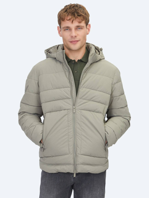 Haki Regular Fit Kapüşonlu Casual Dokuma Mont