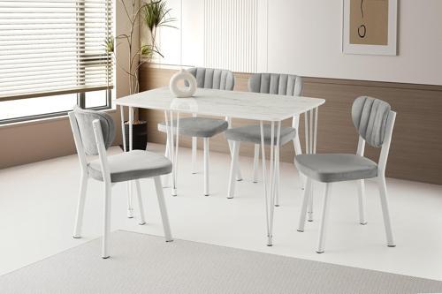 Sabit Masa Firkete Ayak 70x20 cm Marmo  4 Adet Esinti Sandalye 