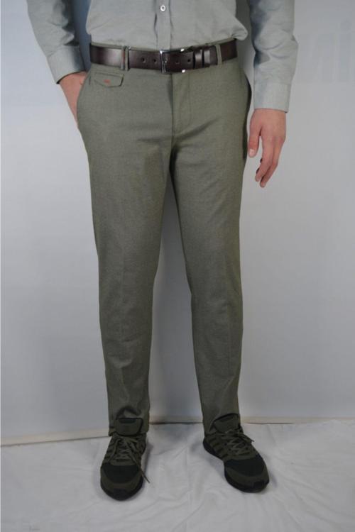 Erkek Haki Pamuk Saat Cepli Esnek Pantolon