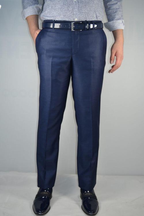 Erkek Lacivert Slim Lınens Kumaş Pantolon