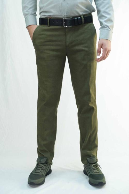 Erkek Haki Verev Balık Desenli Pamuk Pantolon