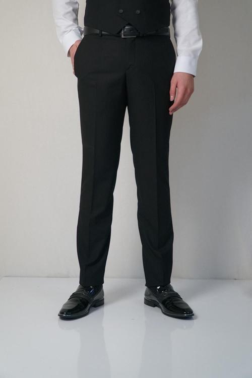 Slım Petek Desenlı Siyah Kumaş Pantolon