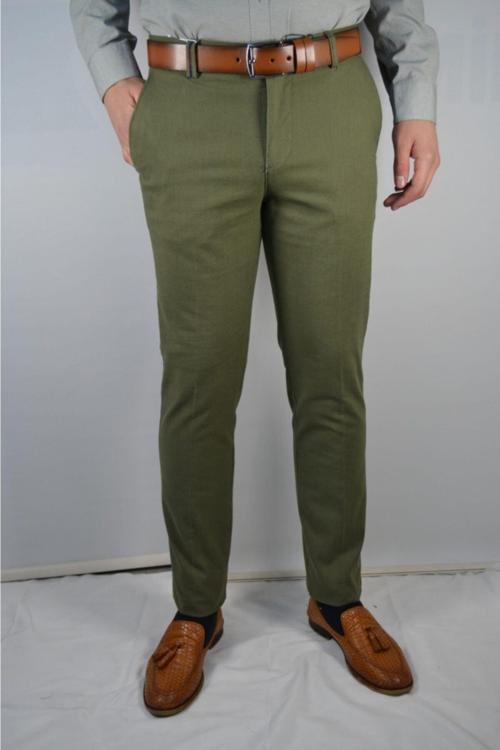 Erkek Yan Cebi Garnili Keten Görünümlü Pamuk Pantolon