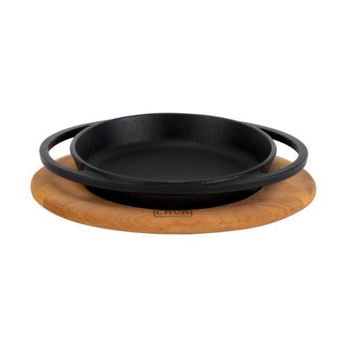 Yuvarlak Sahan Döküm Demir Yekpare Çift Kulplu Kayın Servis Ahşabı Çap(Ø)20cm.