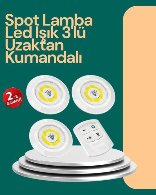 Uzaktan Kumanda İle Kontrol Edilebilen Yapışkanlı 3 Lü Kablosuz Led Spot Lamba