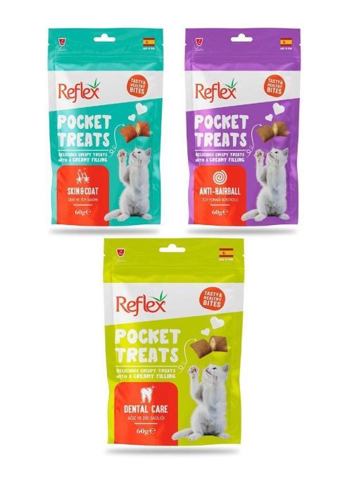 Pocket 3'lü Kedi Ödül Maması (Deri-Tüy Sağlığı/Tüy Yumağı Kontrolü / Ağız Diş Sağlığı)