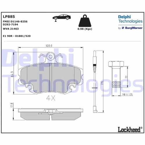 ÖN BALATA FİŞLİ RENAULT R9-R19-R21-CLIO I-2-MEGANE 1-TWINGO-LOGAN-SANDERO-SOLENZA 7711130071 7701204833 WVA21404