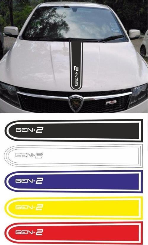 Proton Gen 2 Logolu Otomobil Ön Kaput Şeridi Kaput Sticker Beyaz