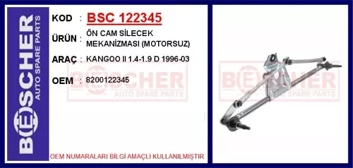 SİLECEK MEKANİZMASI ÖN MOTORSUZ RENAULT KANGOO 1 1997 8200122345
