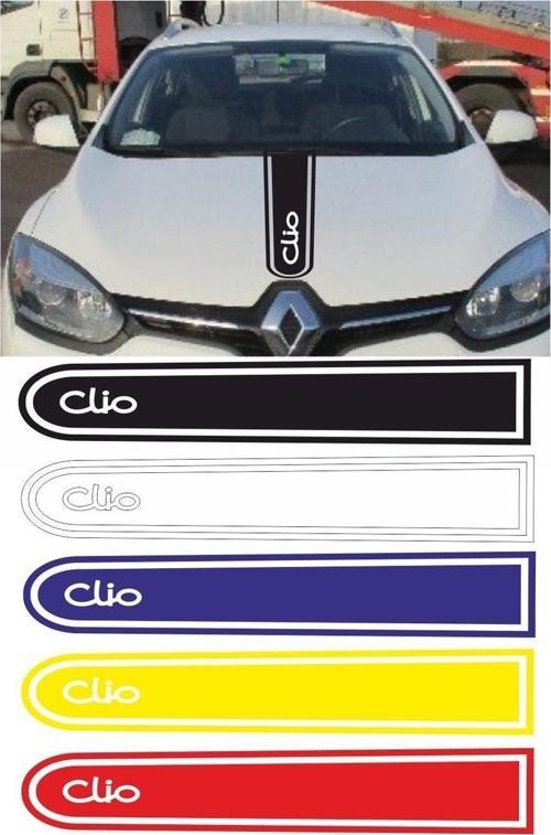 Renault Clio Logolu Otomobil Ön Kaput Şeridi Kaput Sticker Beyaz