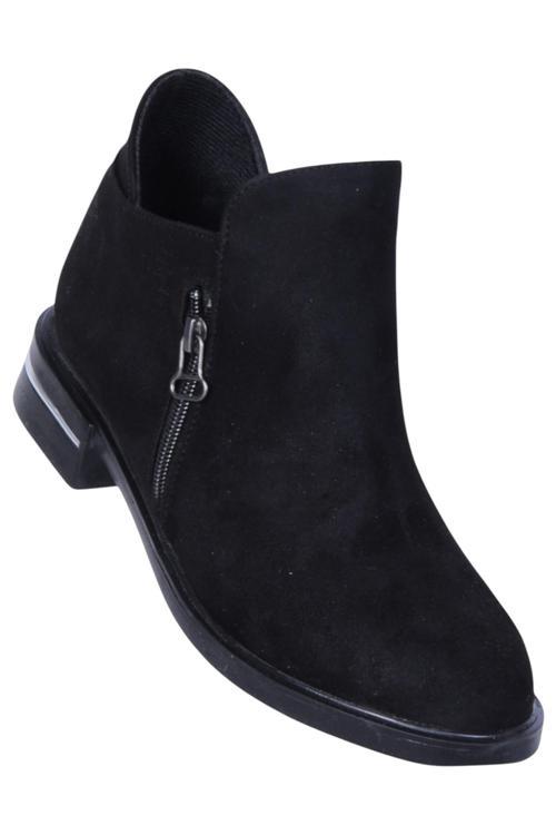 By16 Süet Siyah Ayışığı Kadın Düz Bot