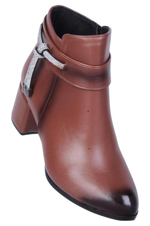 By15 Cilt Taba Ayışığı Kadın 7Cm Topuklu Bot