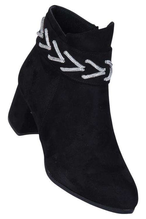 By14 Süet Siyah Ayışığı Kadın 7Cm Topuklu Bot