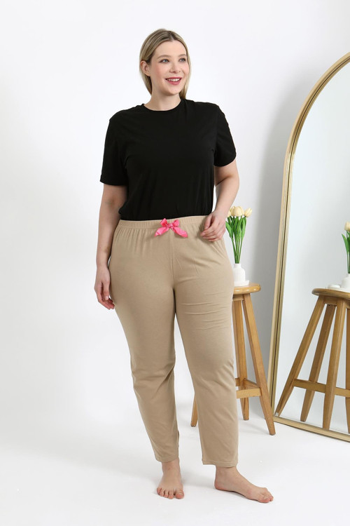 Kadın Pamuklu Büyük Beden Alt Pijama 27559 Bej