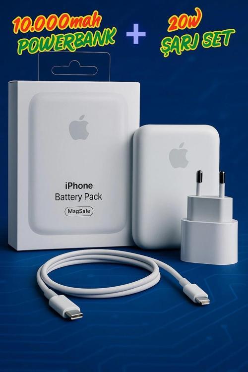 Iphone 10000 Mah Magsafe Powerbank + 20w Hızlı Şarj Set Ios 7/8/x/11/12/13/14/15/16 Uyumlu