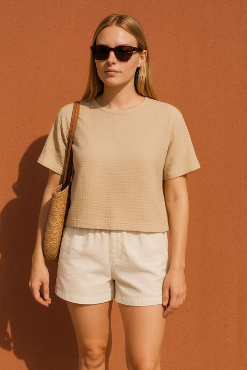 Udenya Çift Katlı Müslin T-Shirt