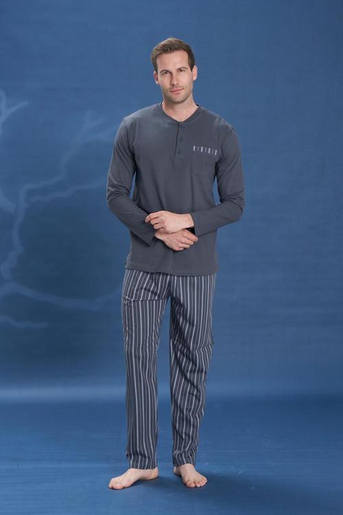 Erkek Penye Süprem Battal Önü Patlı Pijama Takımı | Füme 2148