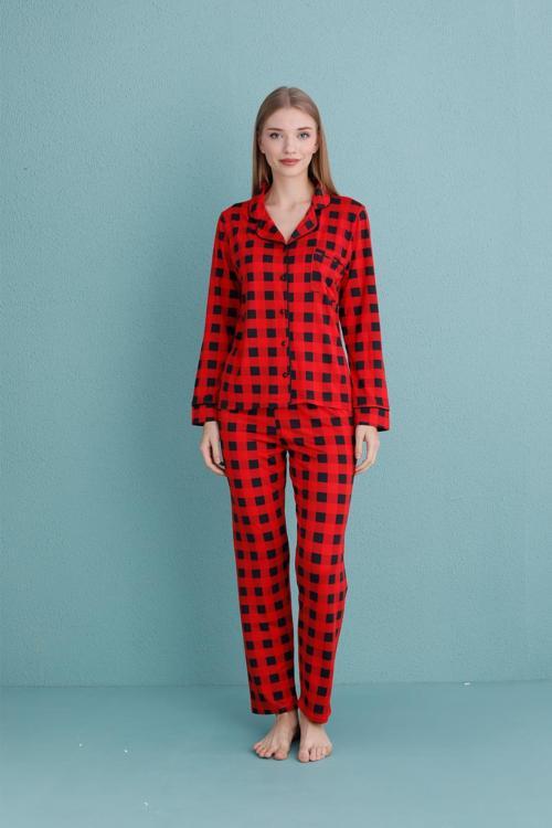 Kadın Milan Genç Önden Düğmeli Pijama Takımı | Kırmızı 50905-320
