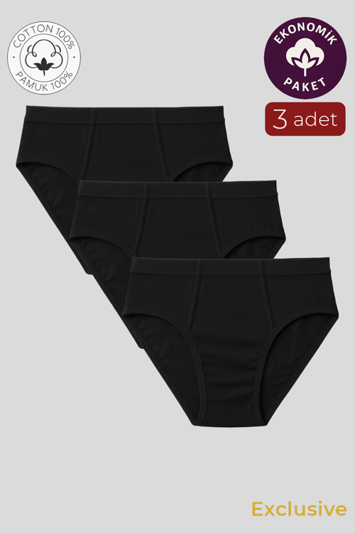 Erkek Pamuklu Süprem Slip Külot 3'lü Paket – Rahat & Dayanıklı | Siyah K0037