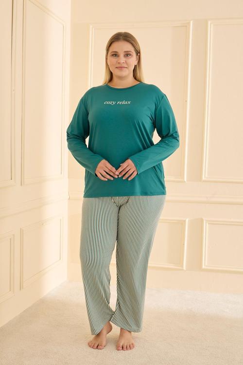 Kadın Milan Battal Bisiklet Yaka Pijama Takım | Petrol 50802-2424