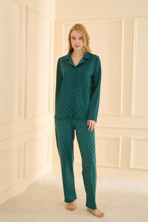 Kadın Sandy Genç Önden Düğmeli Pijama Takımı | Yeşil 19103-561