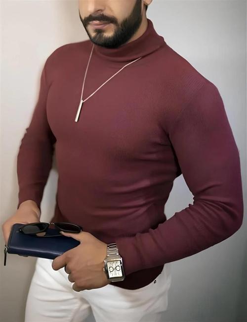 Erkek Tam Boğazlı Fitilli Kaşkorse Triko – Likralı, Extra Dar Kesim Slimfit, Yumuşak Kaşmir Dokulu M