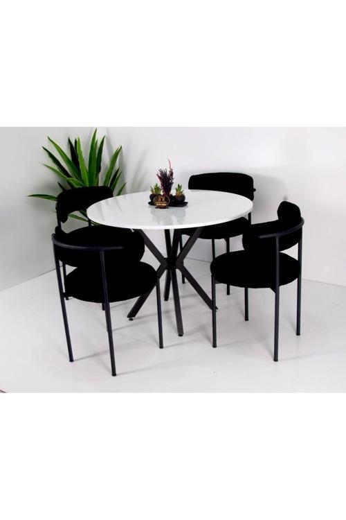 4'Lü Teddy Mutfak Sandalyesi 4 Sandalye 1 Adet 90 X 90 Masa 4 1 Takım Pufuduk Teddy Kumaş