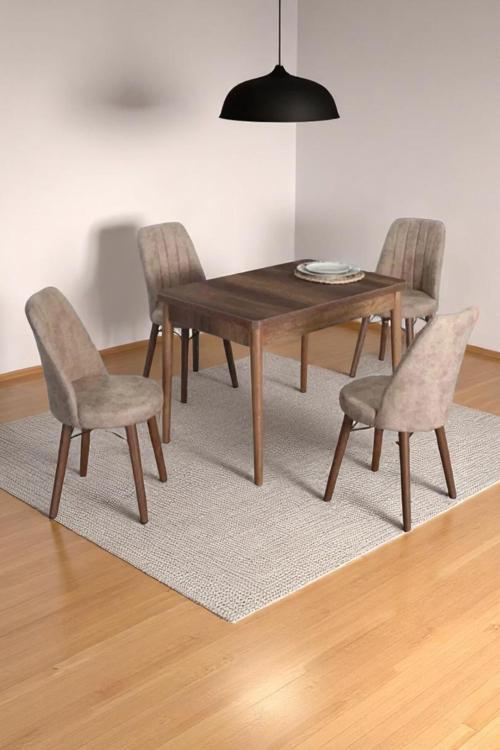 4 Kişilik Sabit Masa Sandalye Takımı 70X110 Cm Mutfak Masası Takımı Yemek Masası Masa Takımı