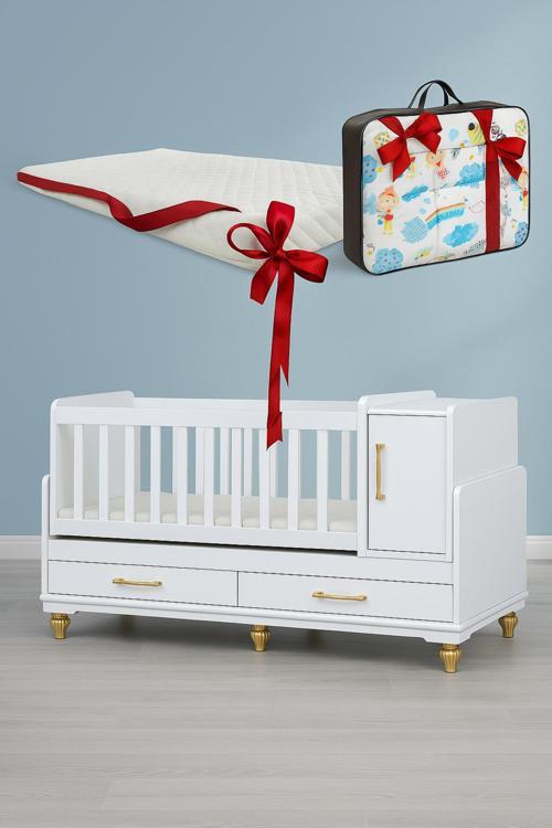 2 Çekmeceli 1 Kapaklı Karyola Olabilen Sallanır Bebek Beşiği Pembe Uyku Setli Bebek Odasına Uygun