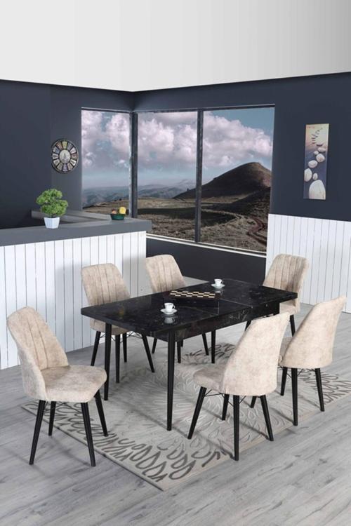 6 Kişilik Açılır Masa Sandalye Takımı Mutfak Masası Takımı Yemek Masası Salon Masası