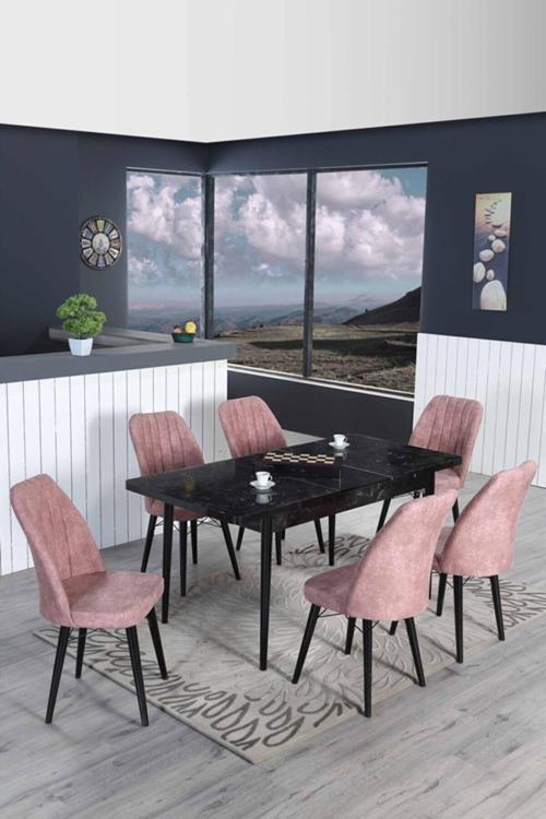 6 Kişilik Açılır Masa Sandalye Takımı Mutfak Masası Takımı Yemek Masası Salon Masası