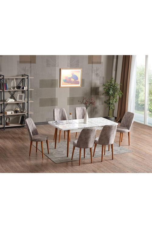 80X130(Kapalı) 80X170(Açık) Yemek Odası Takımı Mutfak Masası Takımı Yemek Masası 6 Kişilik