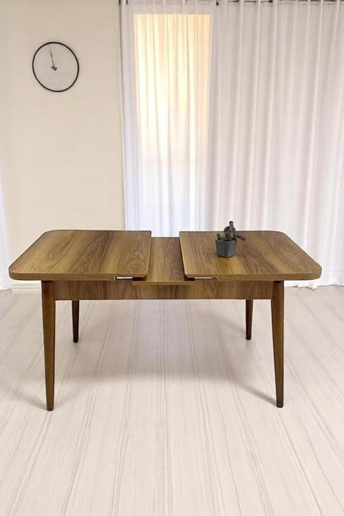 Milas Serisi 80 X 132 Açılabilen Ceviz Desen Mdf Mutfak Masası, Yemek Masası Metal Ayak