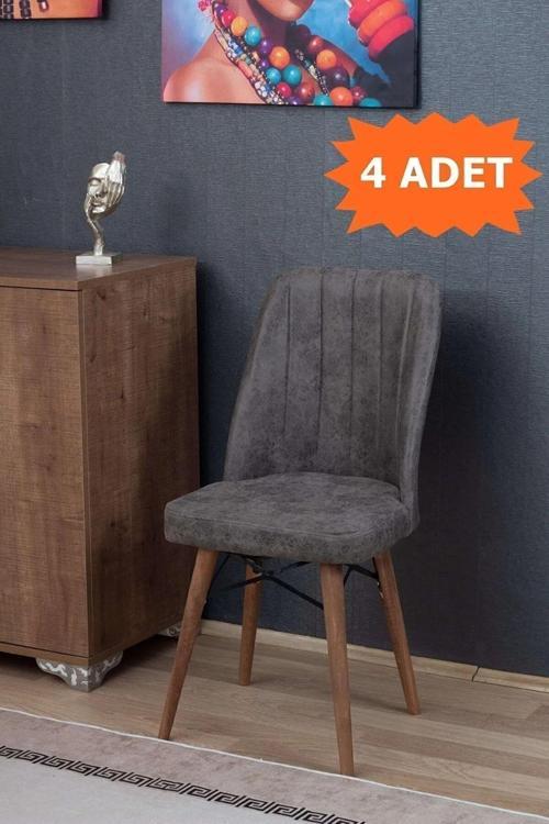 Mutfak Sandalyesi | Yemek Odası Sandalyesi | Salon Sandalyesi | Cafe Sandalyesi - Antrasit - 4 Adet