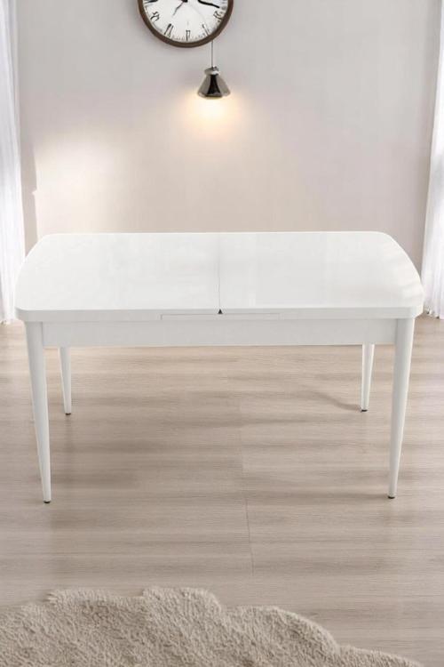 Milas Serisi 80 X 132 Açılabilen Beyaz Mdf Mutfak Masası, Yemek Masası Metal Ayak