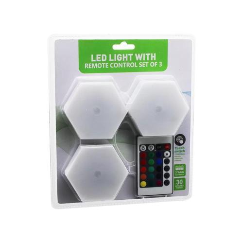 3pcs - Altıgen - Rgb   Kumandalı - Pilli - Dokunmatik  Lamba Seti  6 Led